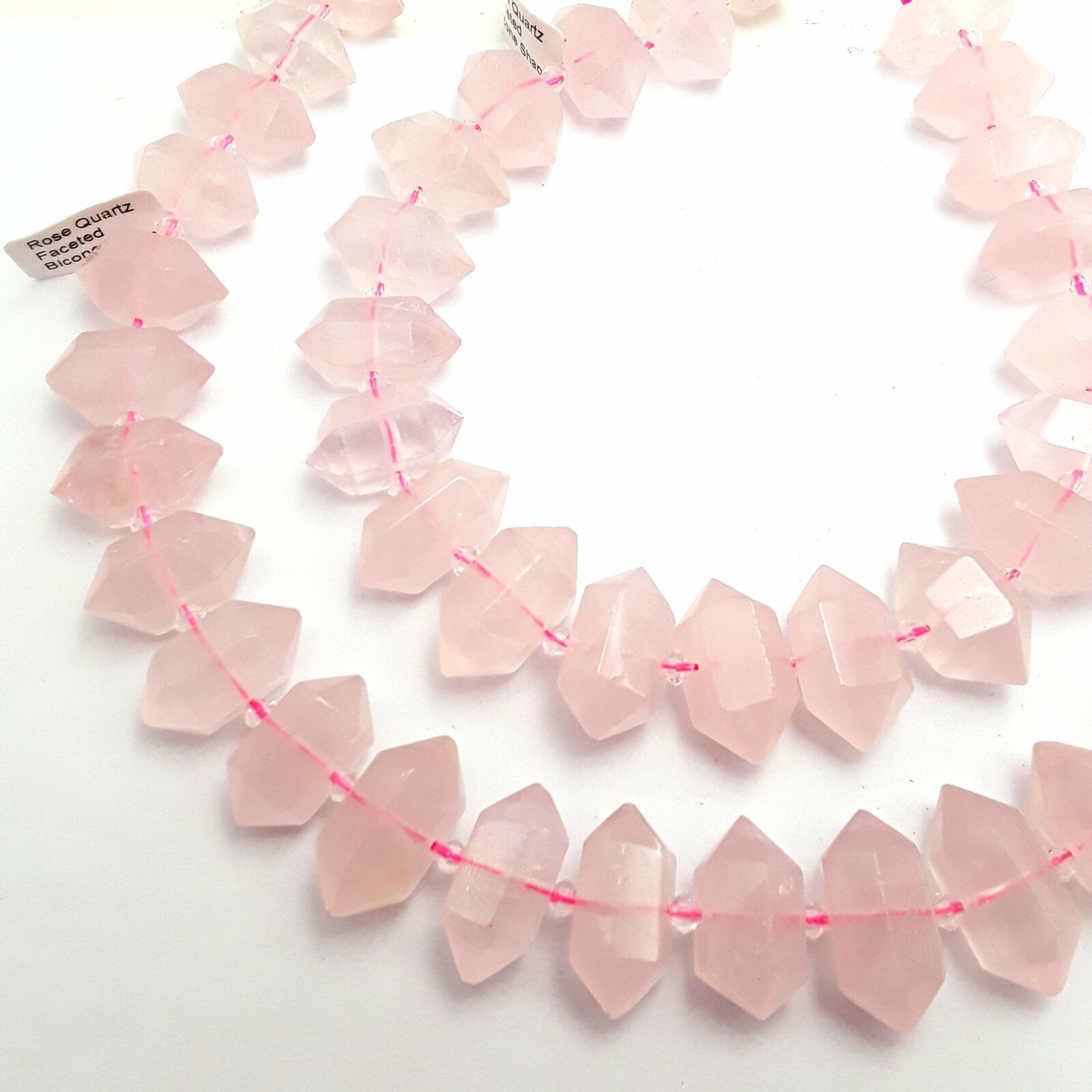 Rose Quartz Graduated Center Drill Points Beads Approx 13-25mm 15.5\