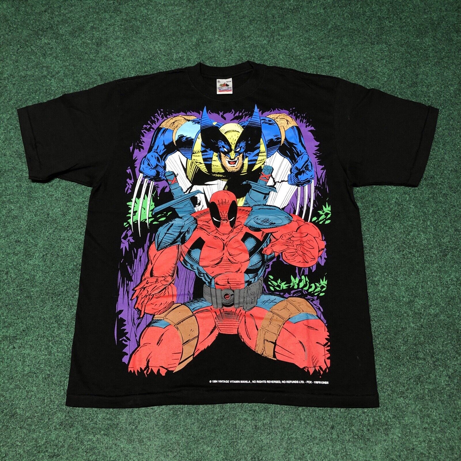 Vintage Vitamin Wolverine Deadpool X-Men T-Shirt XL Black Marvel 90s Style Comic