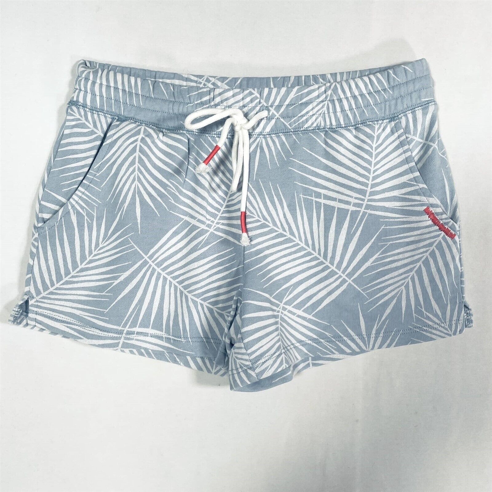 PJ Salvage Lounge Shorts Medium Elastic Waist Drawstring Blue Tropical Print
