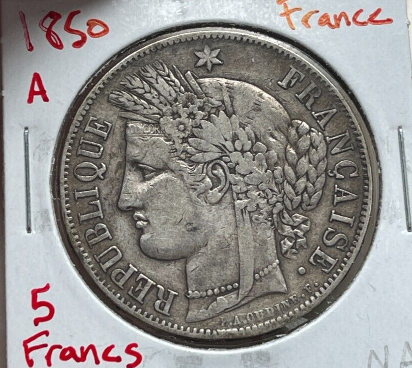 1850 A France 5 Francs - Silver