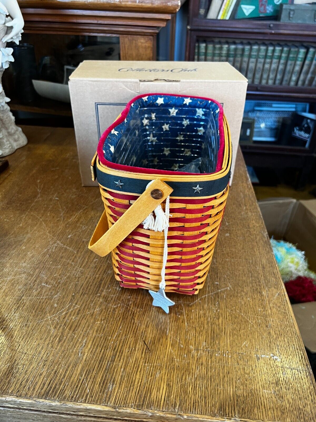 2001 Longaberger Whistle-Stop Basket Stars and Stripes with Liner and Box