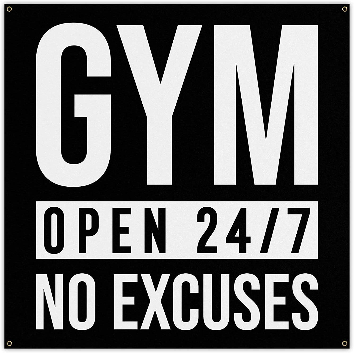 Gym Open 24/7 Banner - Home Gym - Large Wall Art - Fitness (80 X 80 Inches)