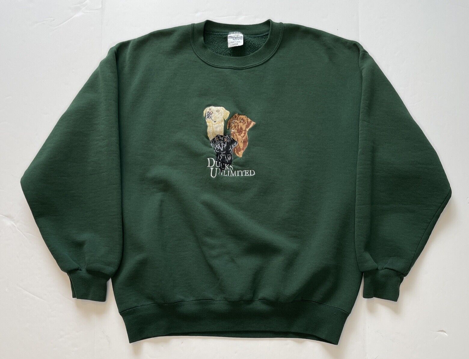 Vintage 90s Ducks Unlimited Dogs Embroidered Crewneck Sweatshirt Large USA Made