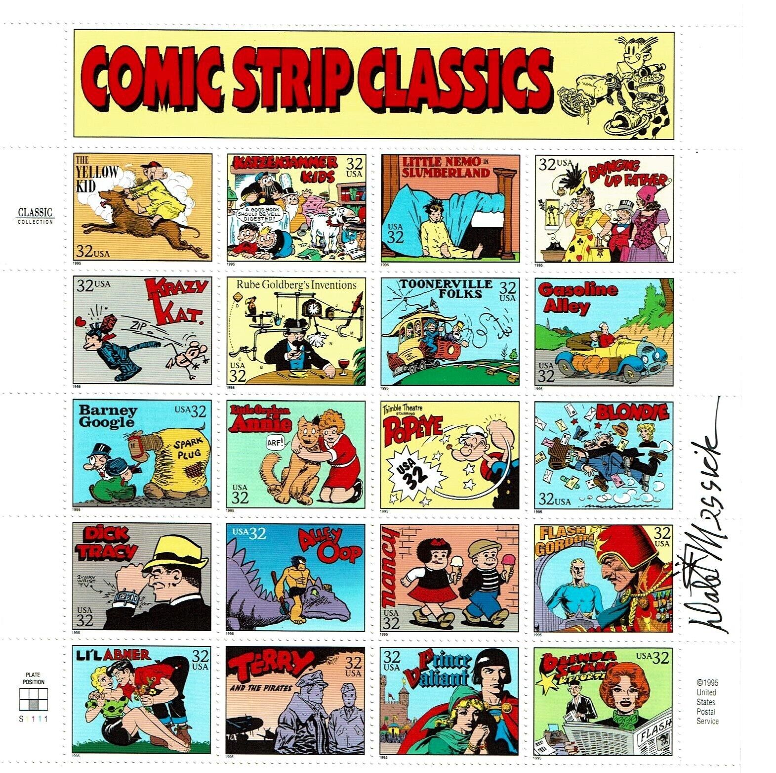 Stamps: Comic Strip Classics, 1995, Scott #3000. signed by Dale Messick, B. Star