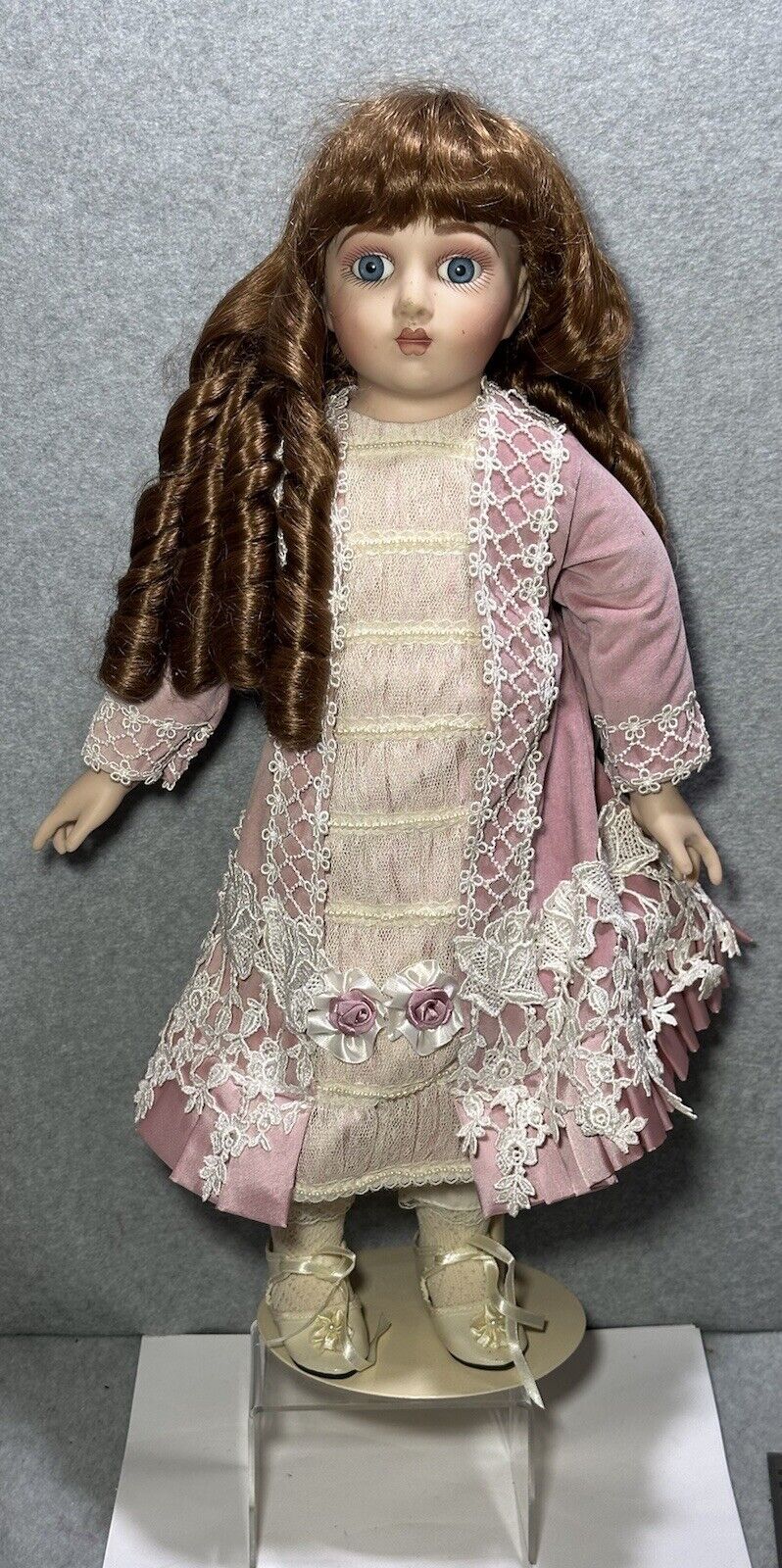 Doll Franklin Heirloom Porcelain Victorian Doll APPR 21” With Flaw