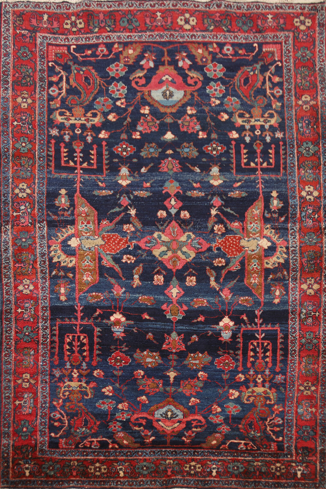 Vintage Navy Blue Hand-knotted Wool Bidjar Area Rug 4x7  Traditional Carpet