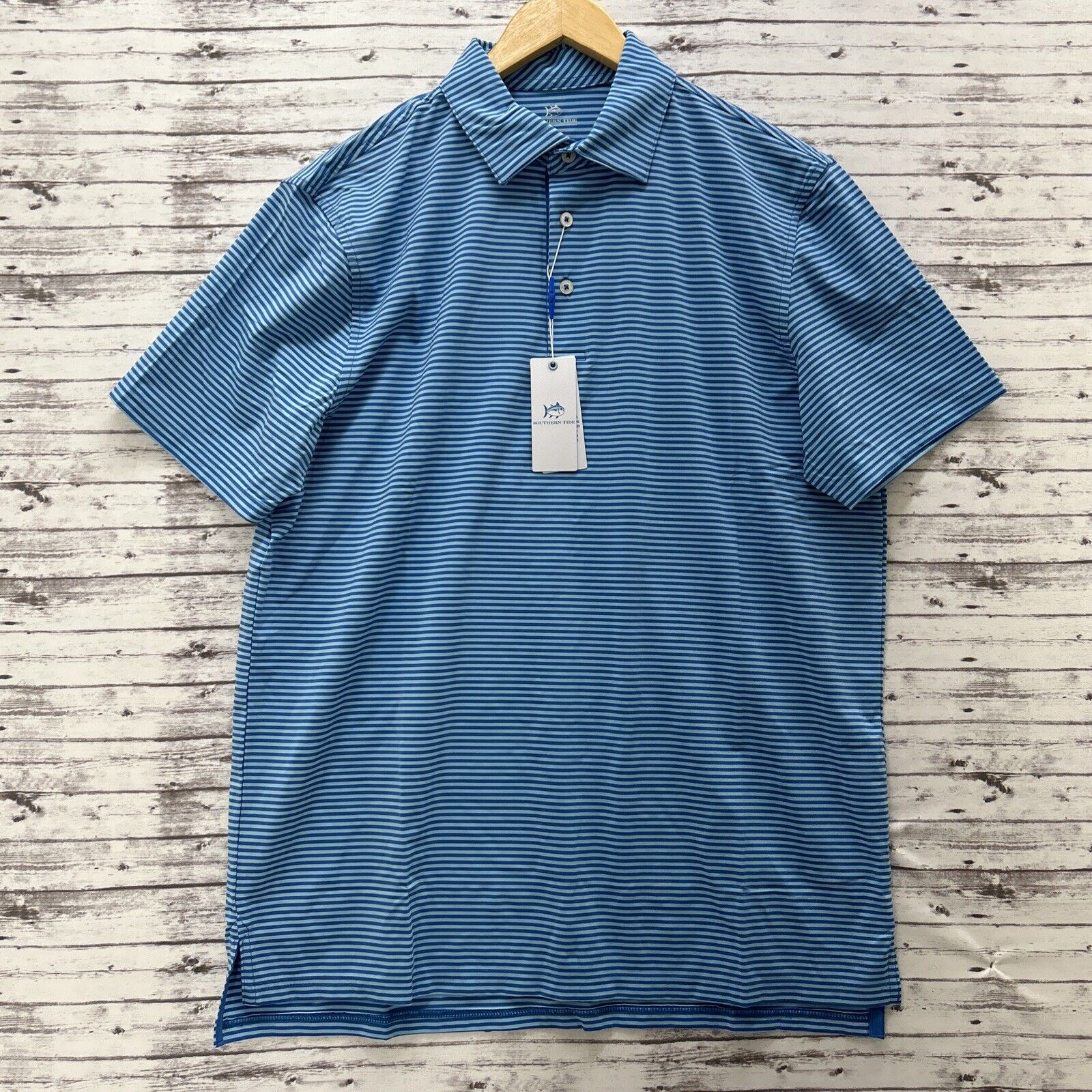 Southern Tide Brrr Performance Polo Shirt Men\'s Large Blue Golf Striped Stretch
