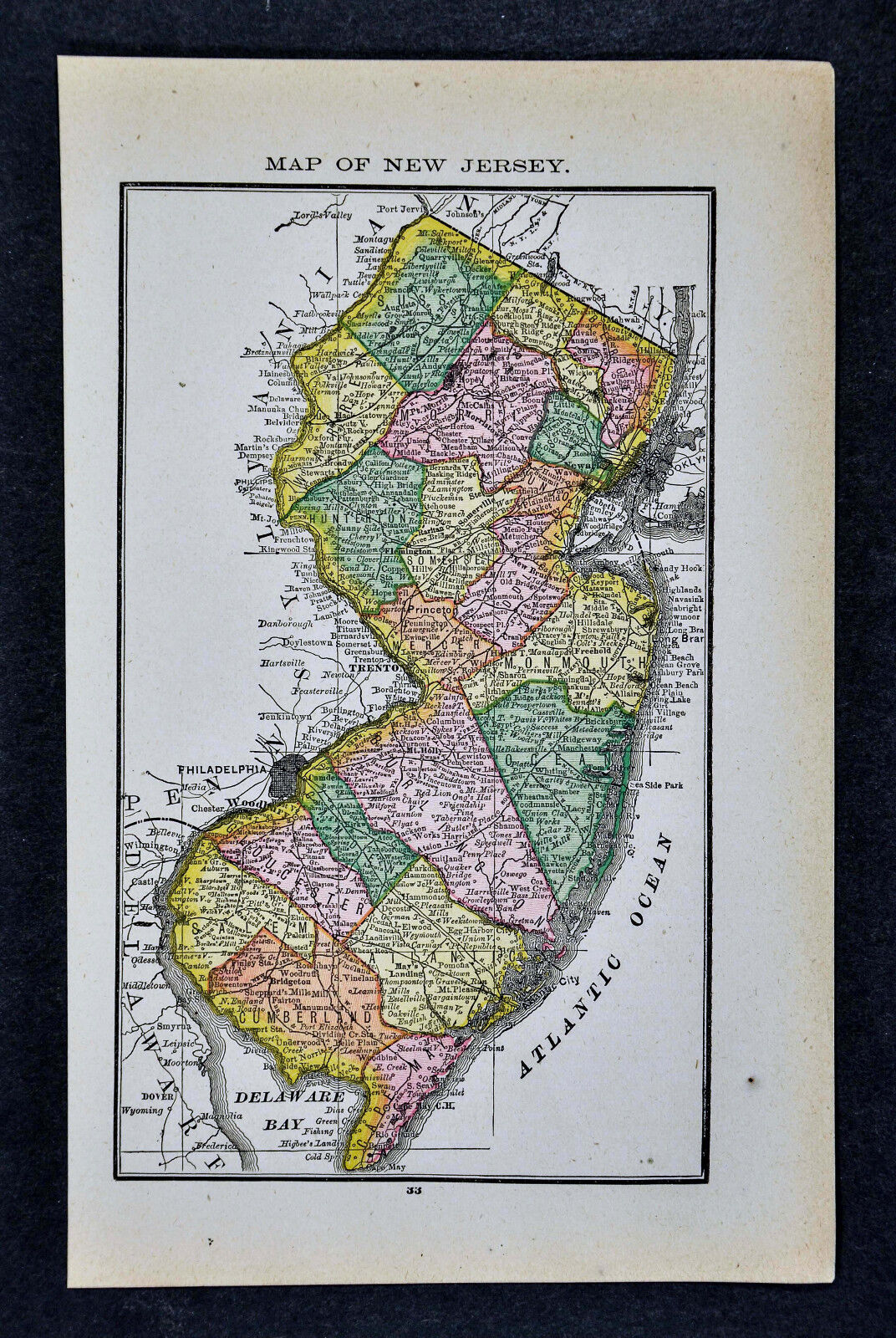 1885 McNally Map - New Jersey Trenton Princeton Newark Philadelphia Woodbury
