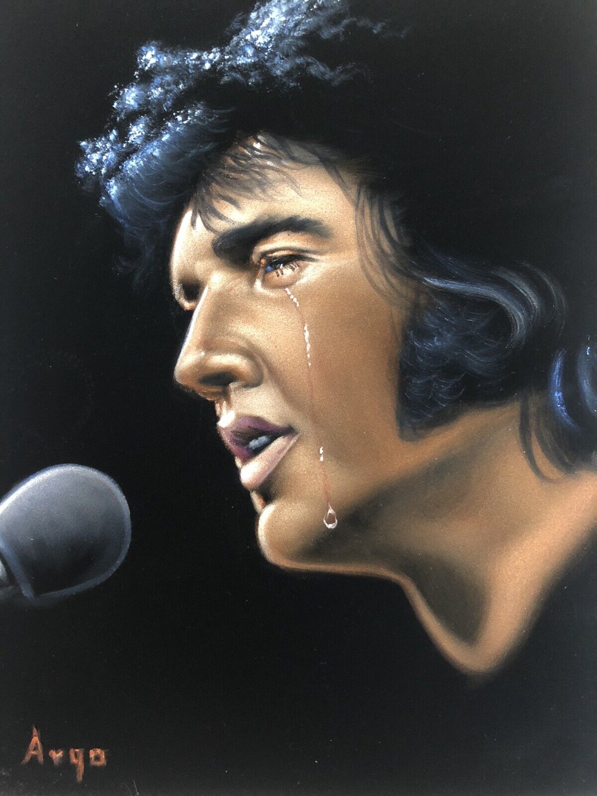 Elvis Presley The king black velvet original oil painting handpainted signed art