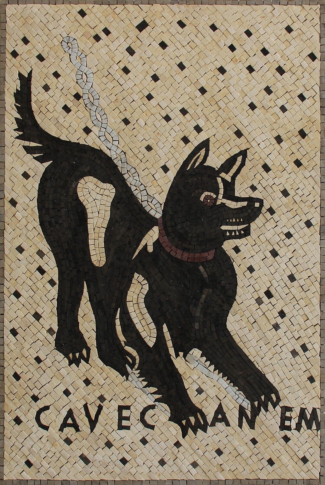 Pompeii Marble Mosaic Beware of Dog Cave Canem Tile Art 24x36 Inches