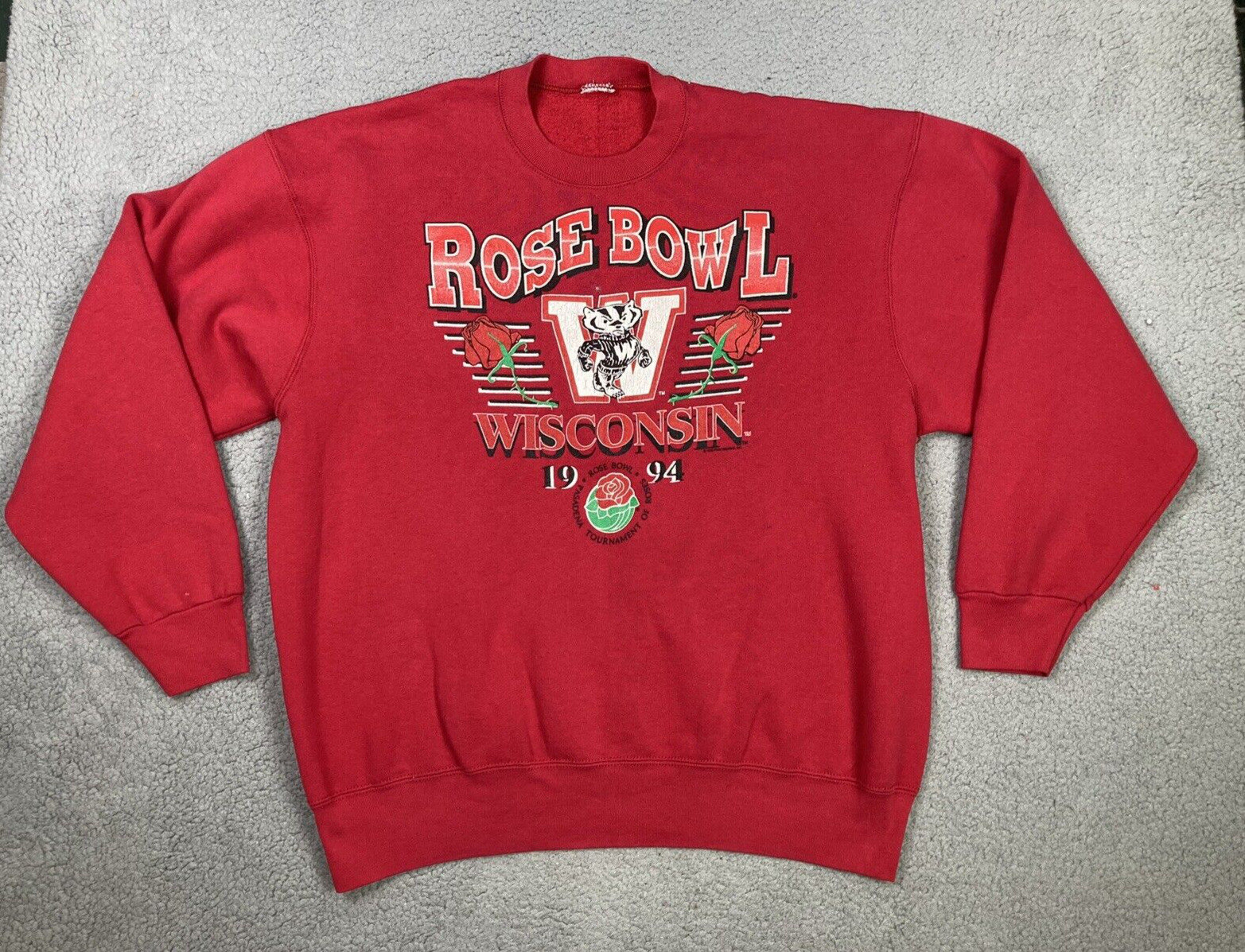 Vintage 1994 Wisconsin Badgers Rose Bowl Sweatshirt Mens Red XL NCAA Football