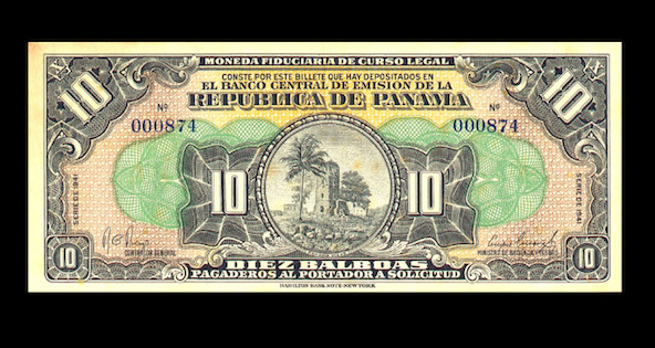 Reproduction Rare Panama Banco Central Emision 10 Balboas 1941 Banknote Antique