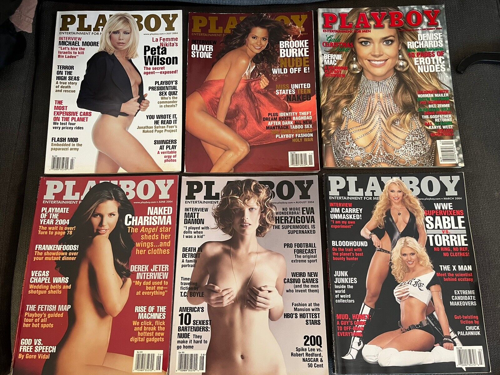 Lot Of 6 2004 Playboy Magazines, March, June-Aug, Nov/Dec, Rare Vintage Issues