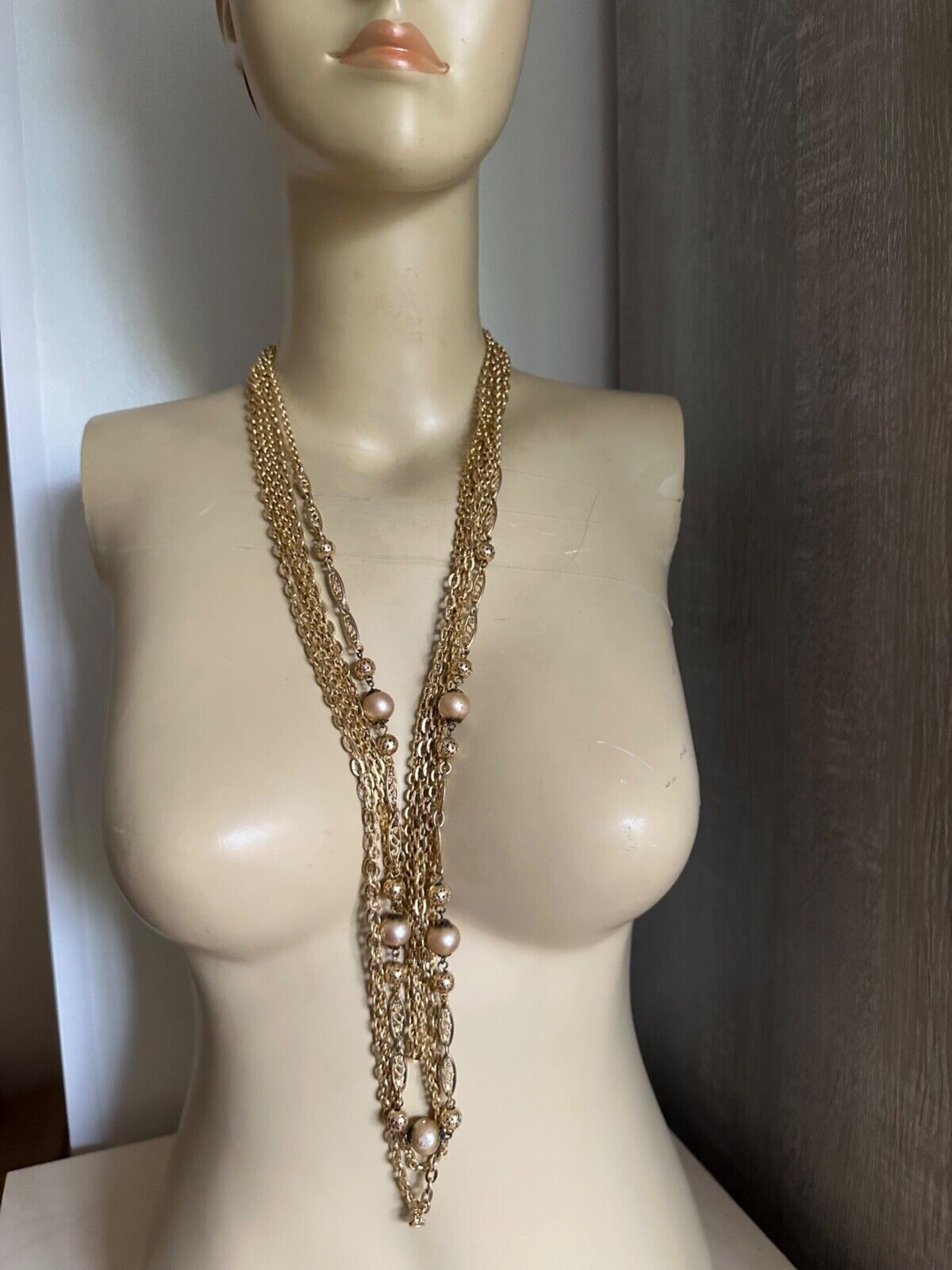 Superb Vintage French Designer Necklace - Golden chains & pearls 31\