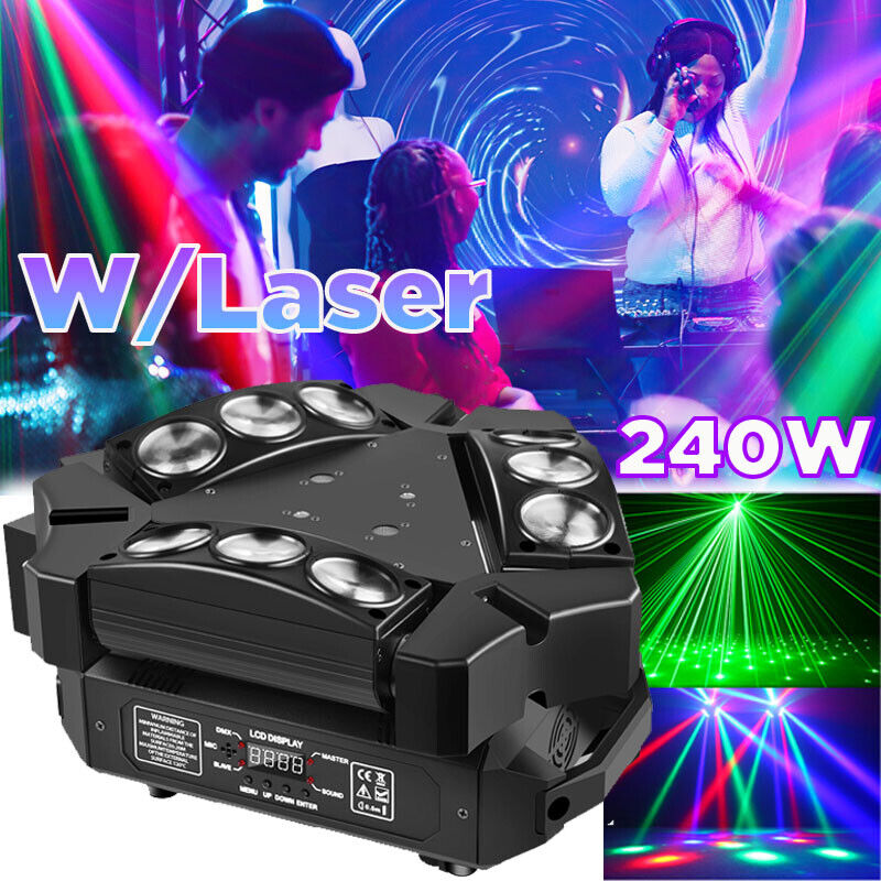 240W Spider Laser Moving Head Light RGB 9 LED DMX Stage DJ Disco Beam Lighting