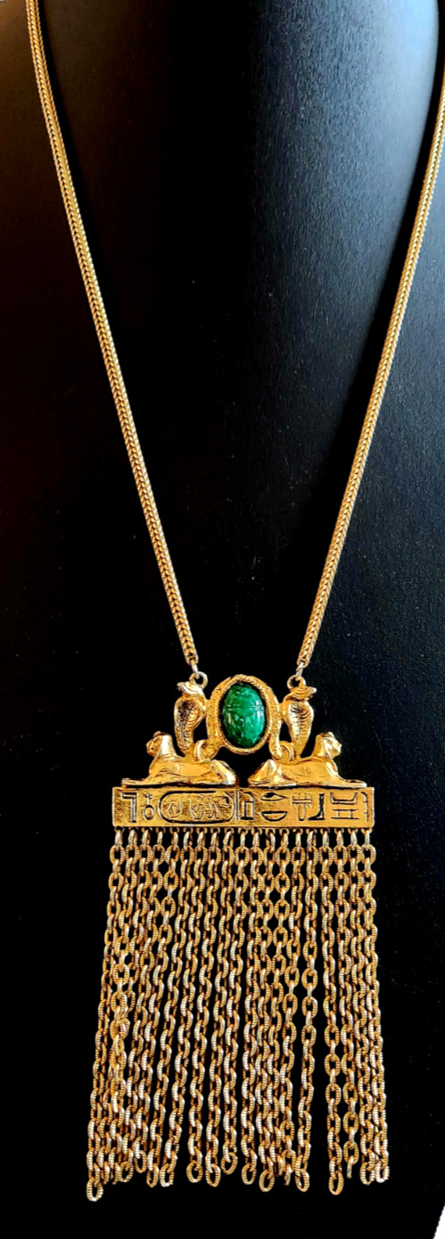 Rare Vintage Accessocraft NYC Egyptian scarab statement pendant necklace