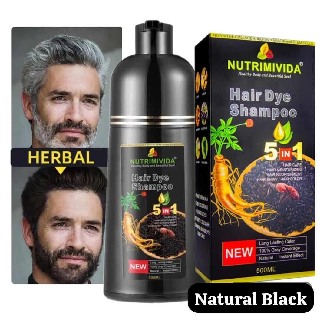 Natural Black Hair Dye Shampoo Instant 5 in 1 +100% Grey Coverage