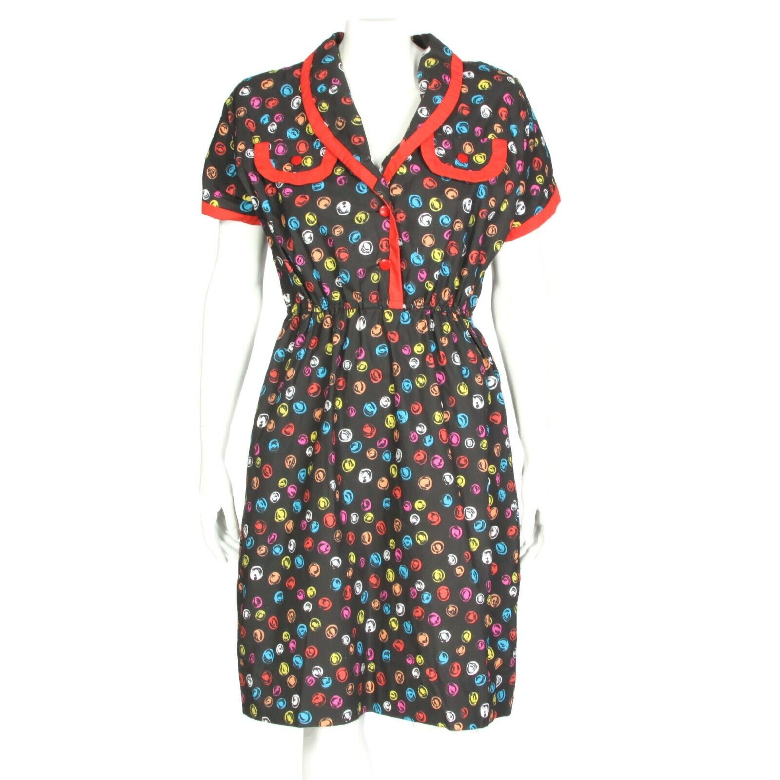 Vintage 1980s Rainbow Polka dot Pop Art Dress Rockabilly Retro size S/M - 084