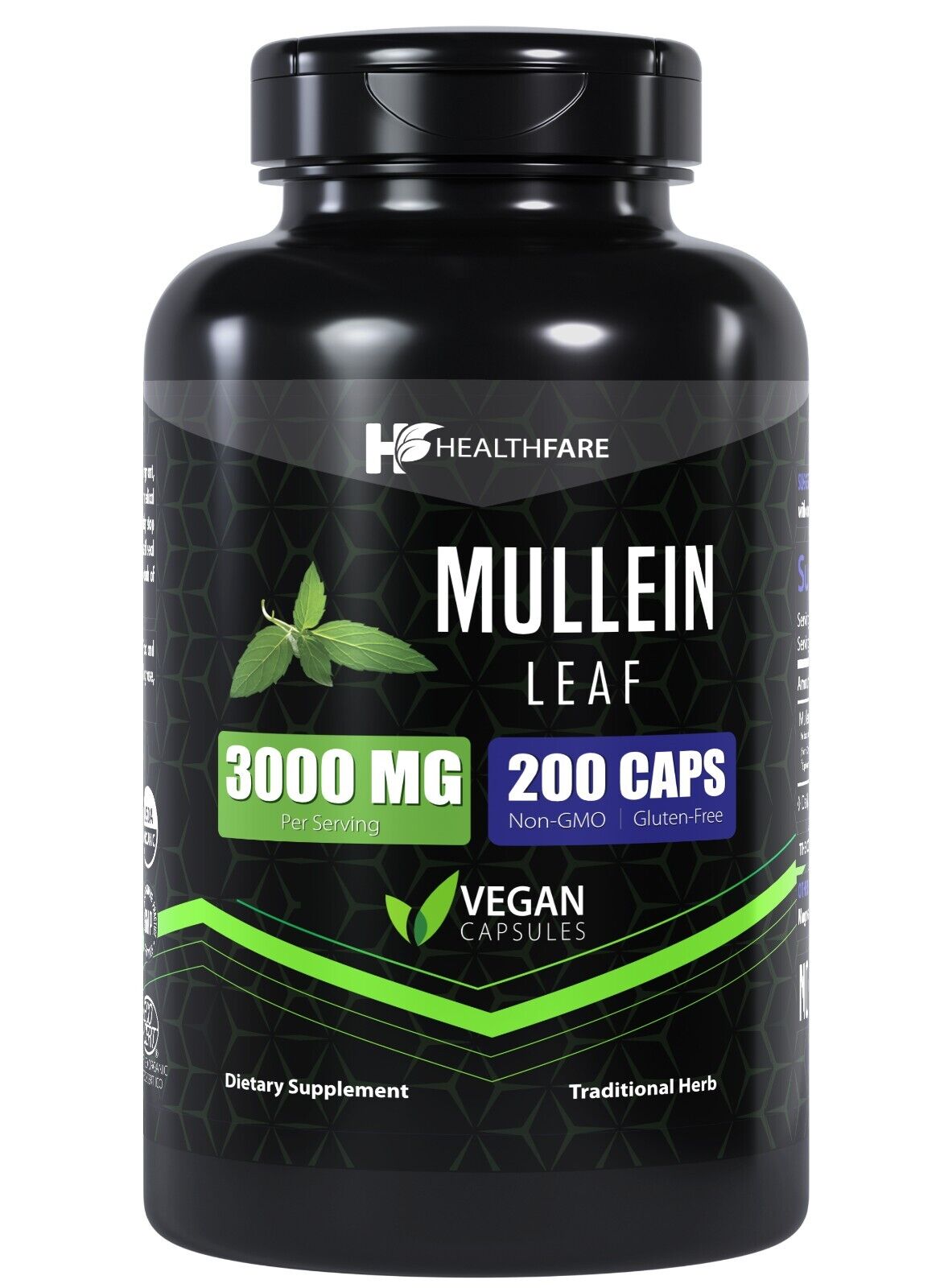 Healthfare Mullein Leaf Capsules | 3000mg | 200 Count | Support Lung Cleanse
