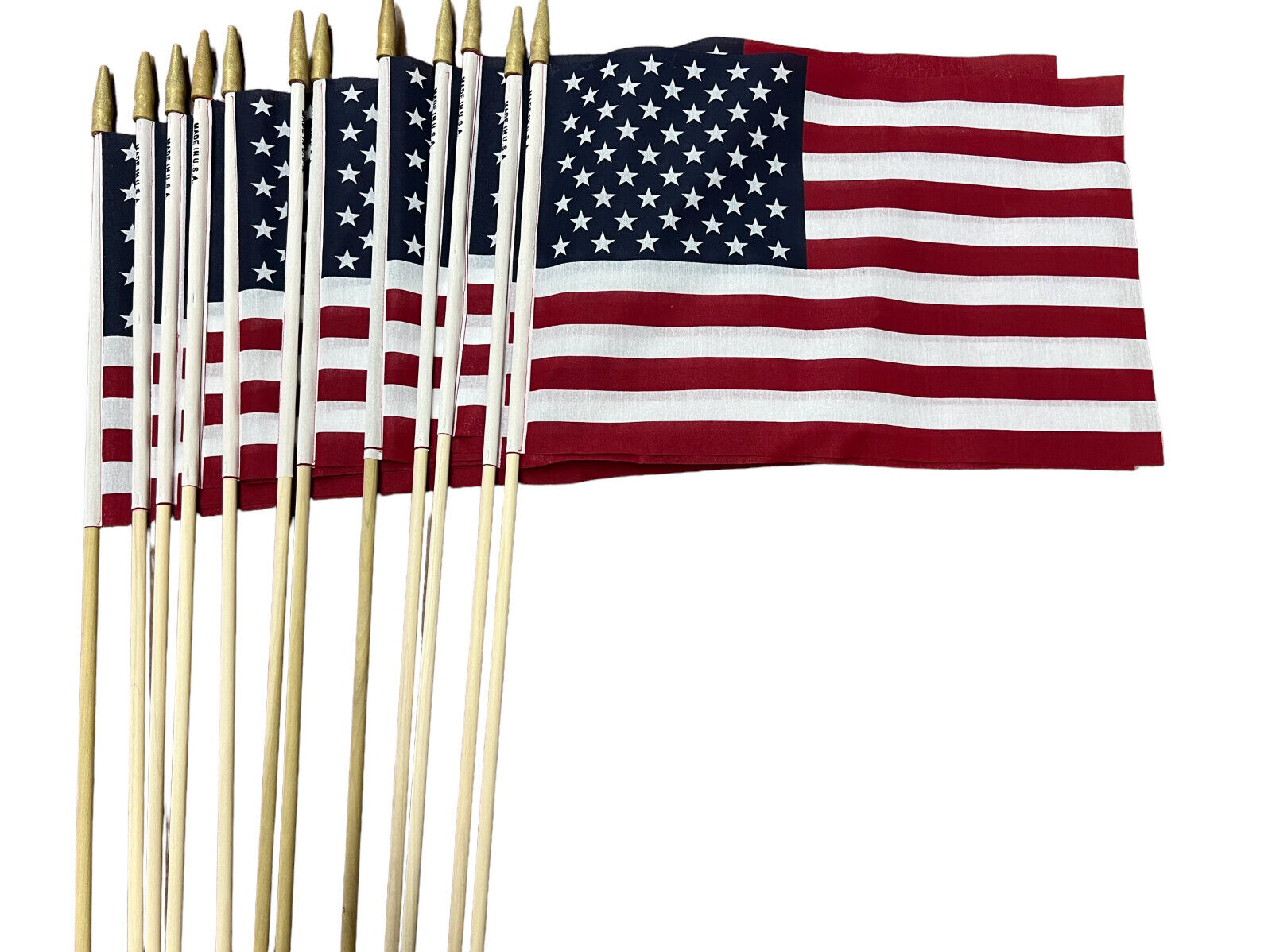 Box of -12- 12x18 Inch Cemetery US American Hand Held Stick Flags Sleeve No Fray