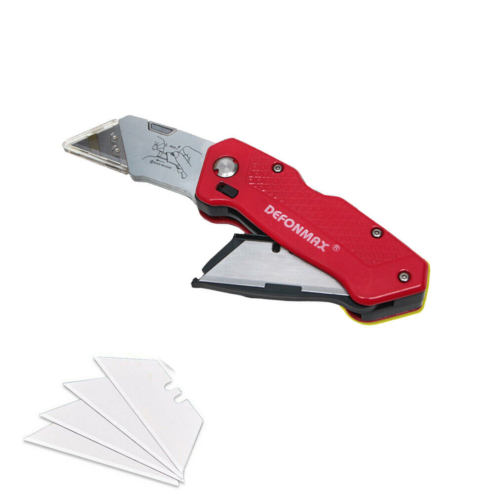 Folding Utility Knife with 5 Blades Heavy Duty Box Cutter Quick Blade Change NEW