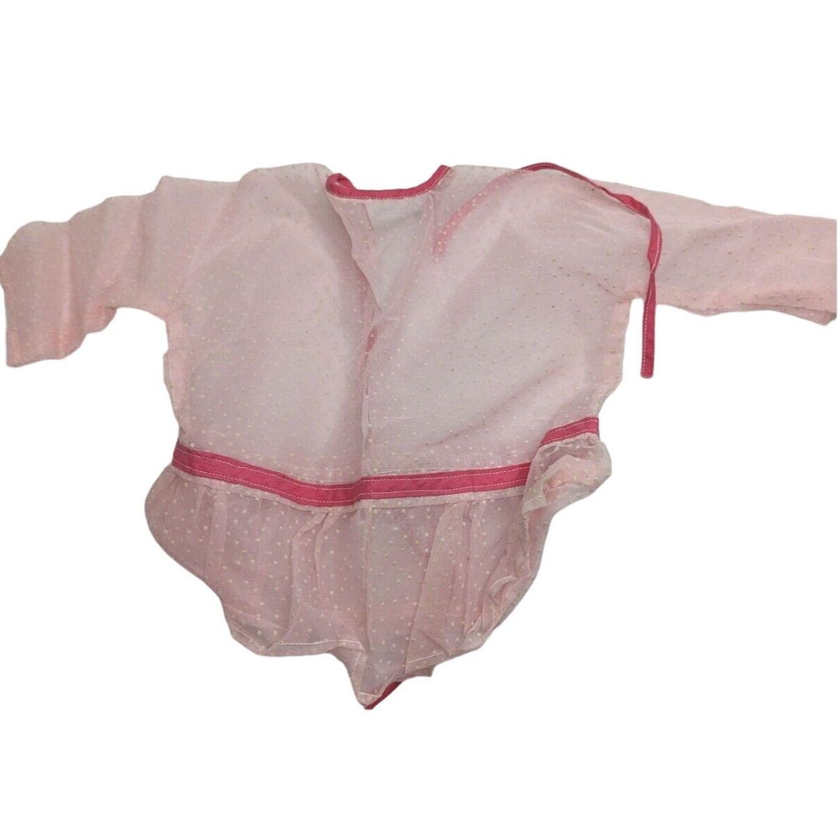 Vintage 1960s Baby Girls Sz 6M Semi Sheer Pink Polka Dot Long Sleeve Shirt