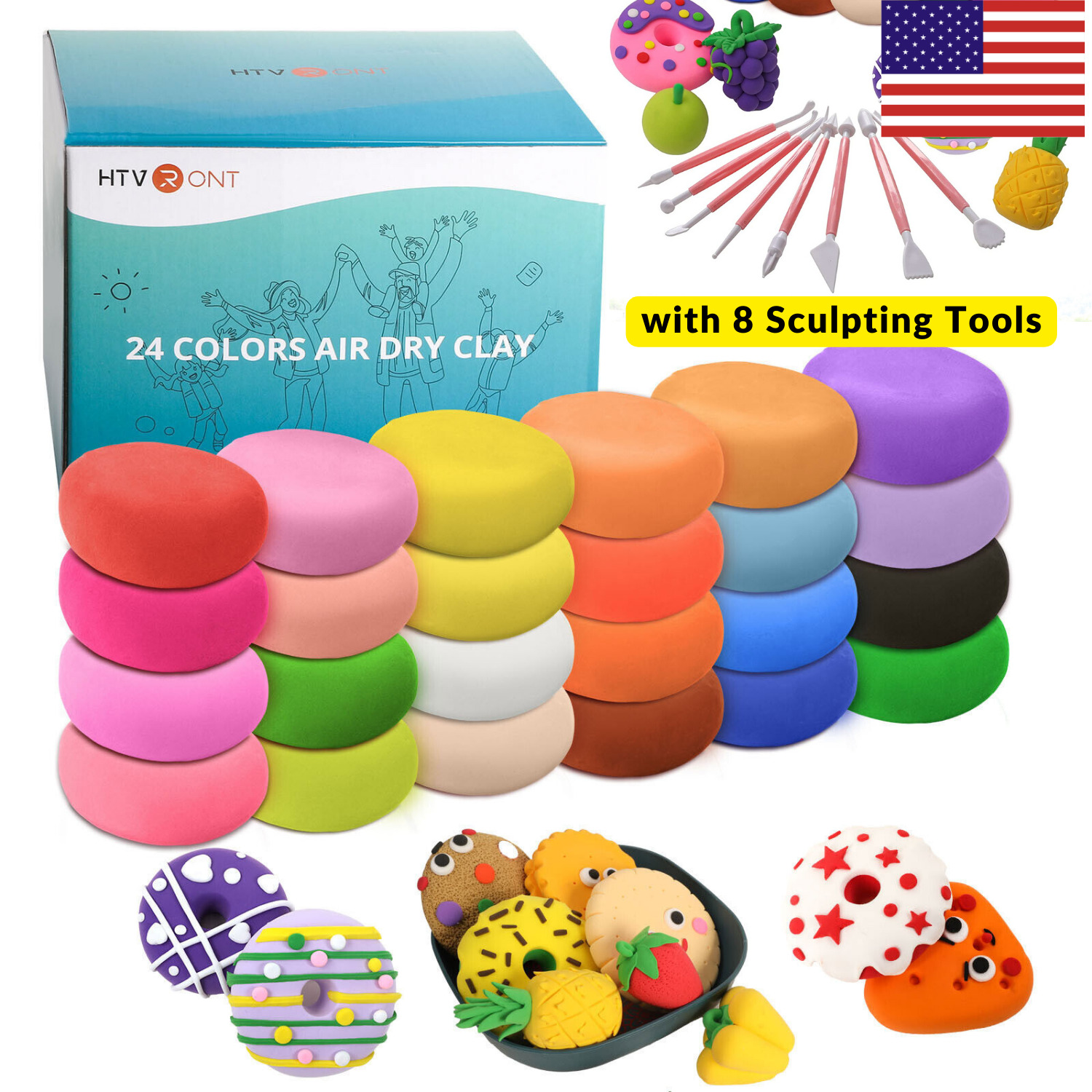 24 Colors Air Dry Clay Modeling Clay for Kids Light DIY Non-Toxic & No Baking US