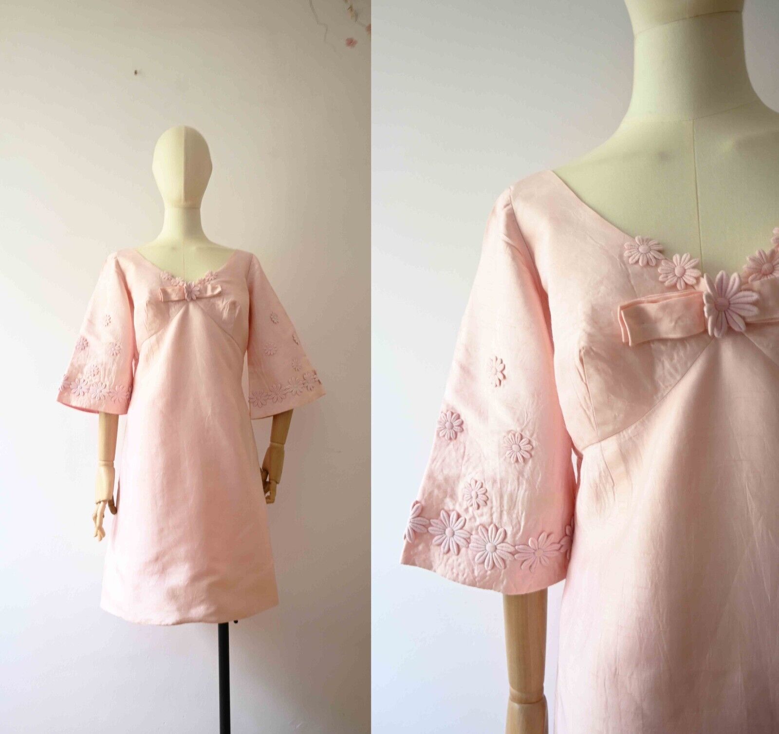 Vintage 60s Blush Pink Silk Shantung Mod Formal Dress Small Medium