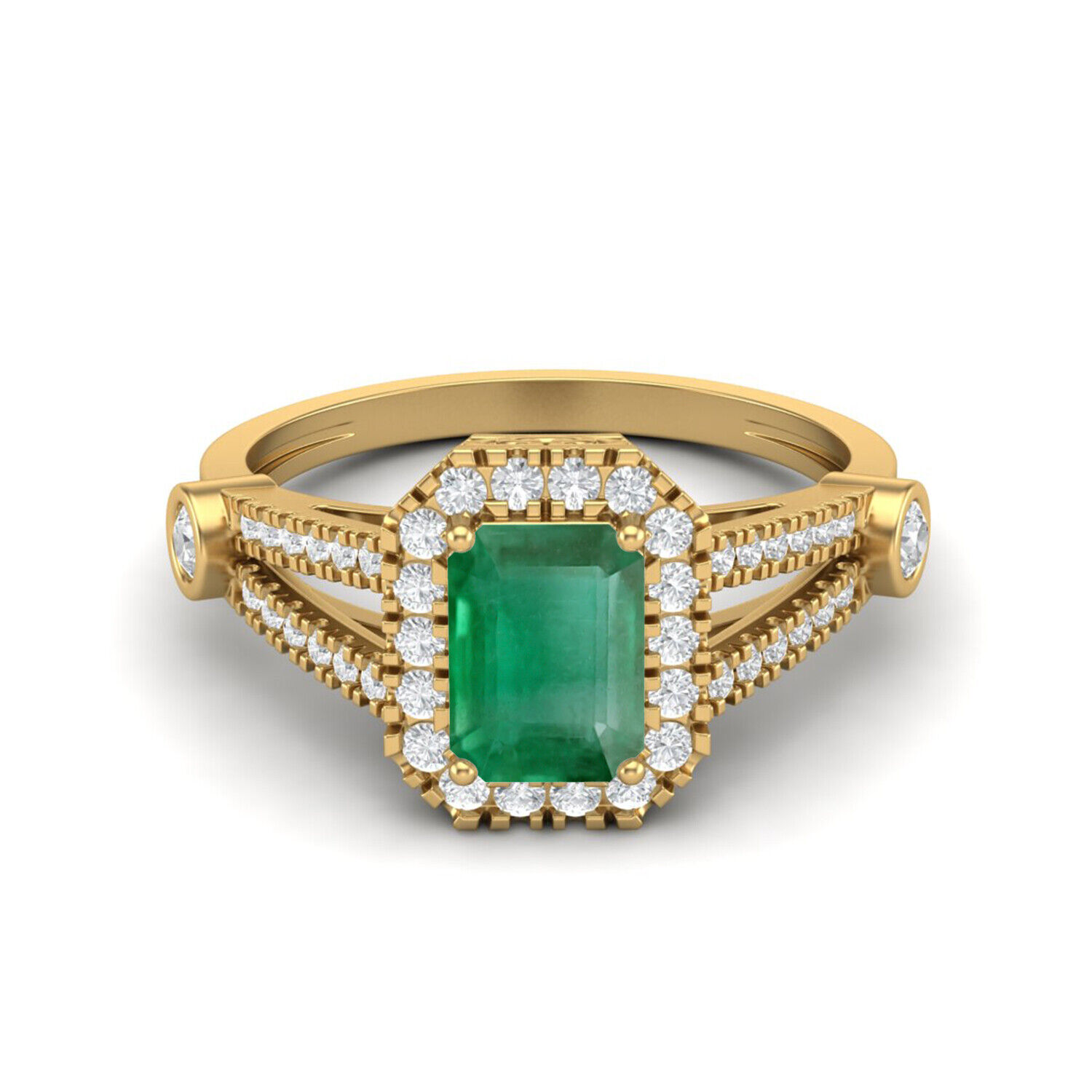 7X5MM Octagon Cut Emerald 10k Yellow Gold Solitaire Split Shank Women Ring