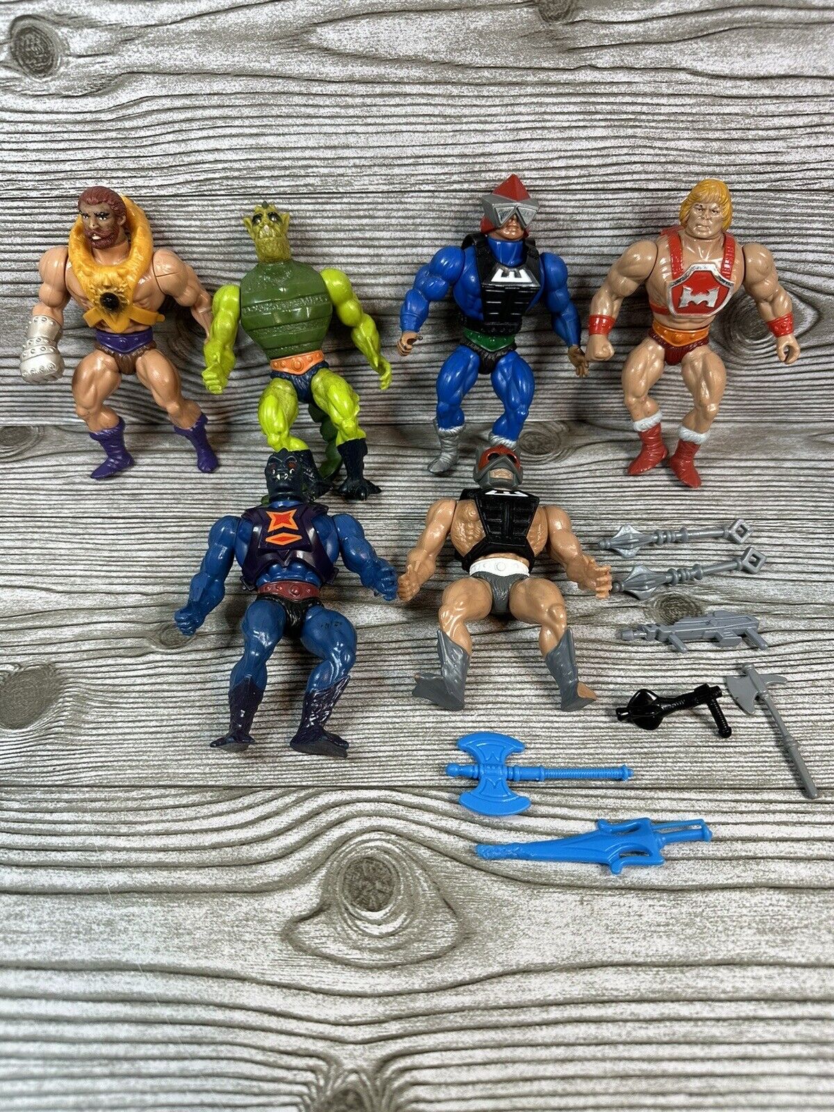 6 Vintage He-Man MOTU Figures  Weapons Lot - Played Condition