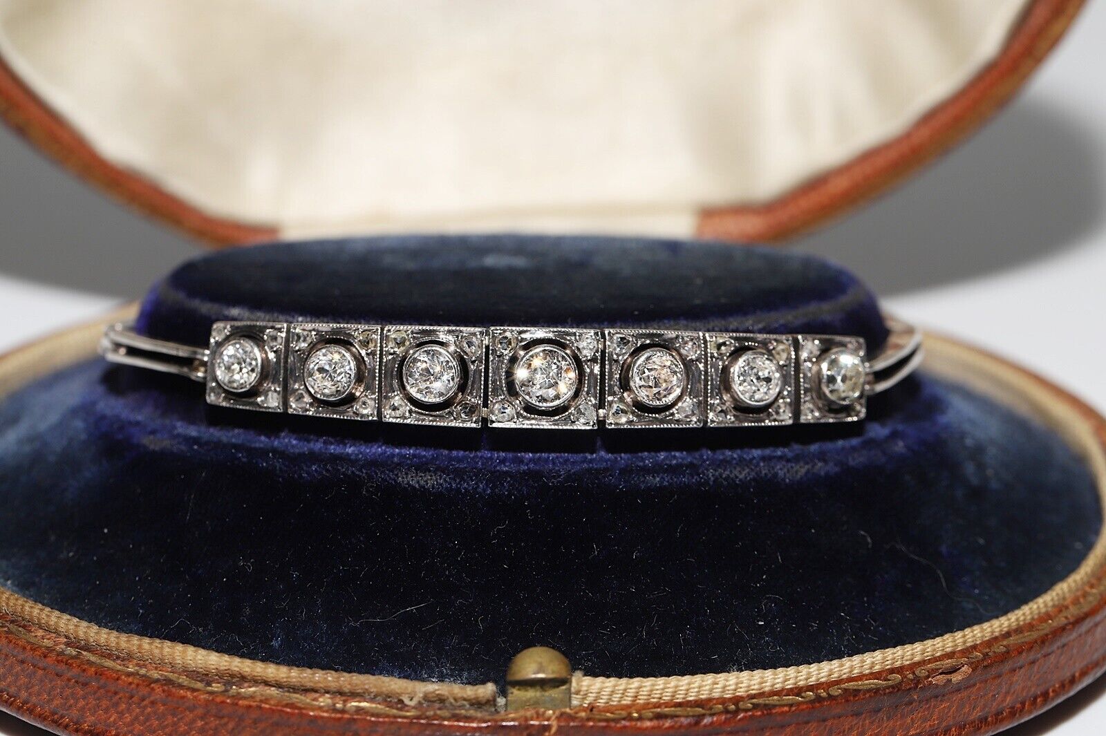 Antique Art Deco Circa 1920s 14k Gold Top Silver Natural Diamond Bracelet