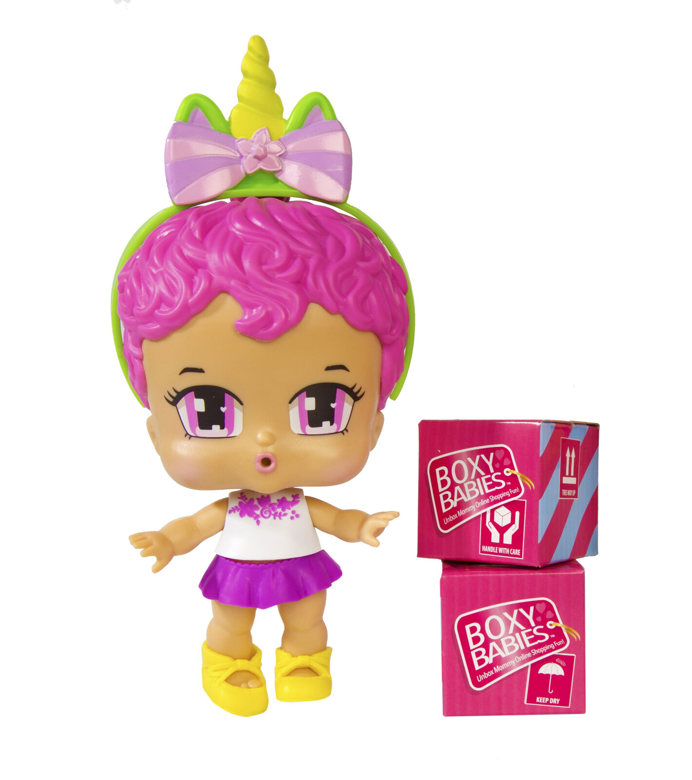 Boxy Babies Season 1 Collectible Fashion Toys - Baby Girl Pink Hair Tini Doll wi