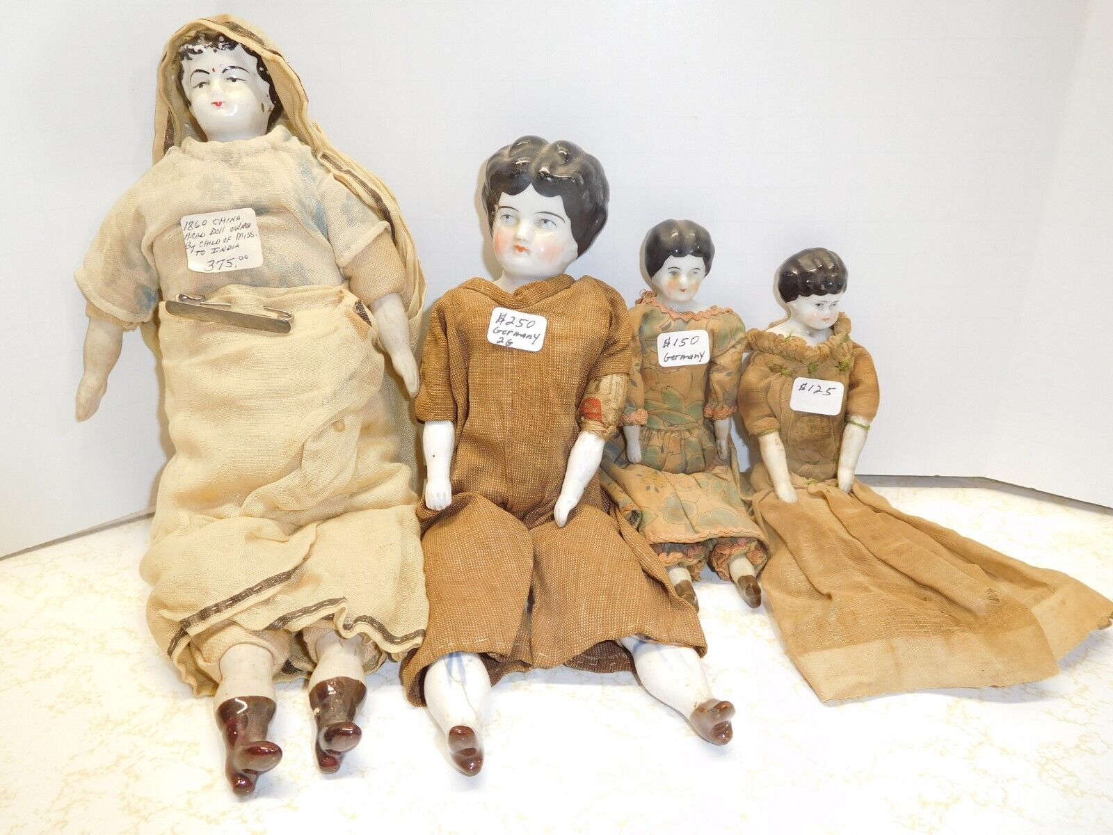 4 Antique 1860\'s to 1880\'s Porcelain & Bisque Dolls