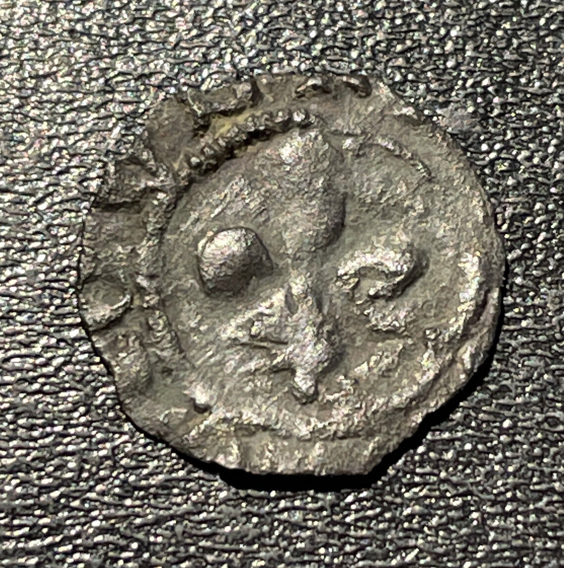 1476 France Louis XI Obole Tournois Fleur de Lys 3rd Perpignan Rare Mint Coin