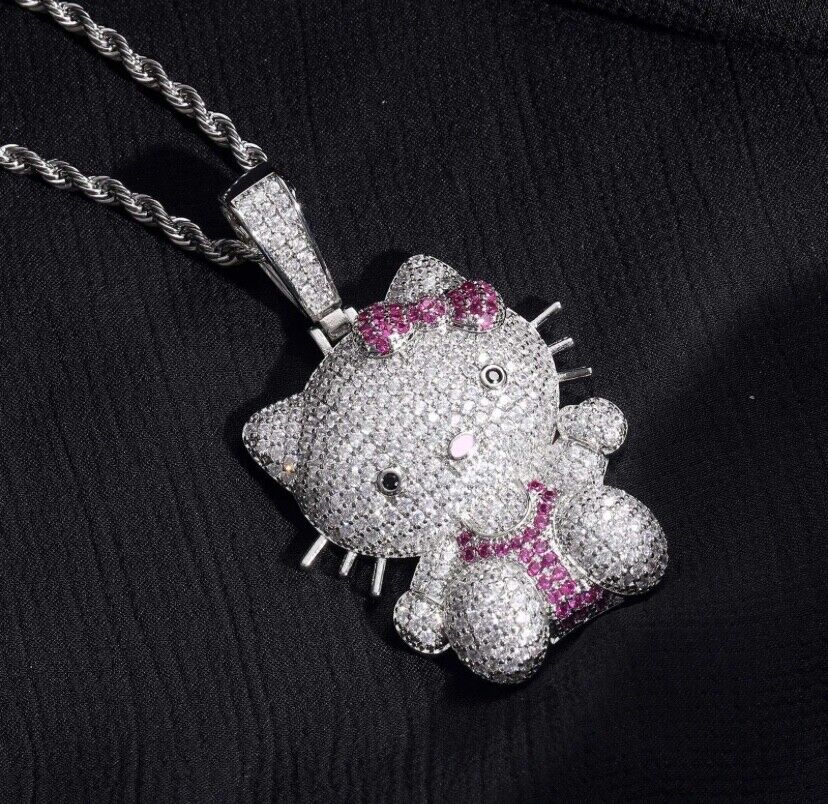 Hello Kitty  Chain Necklace, Hello Kitty Pendant with Sparkling Cubic Zirconia