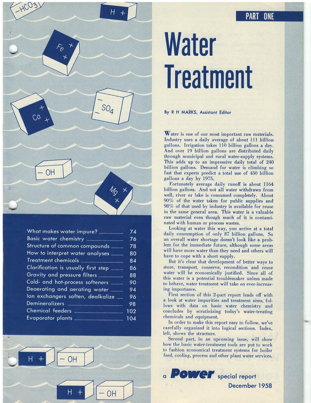 Vintage 1958 POWER Special Report on Water Treatment Engineering HVAC plumbing