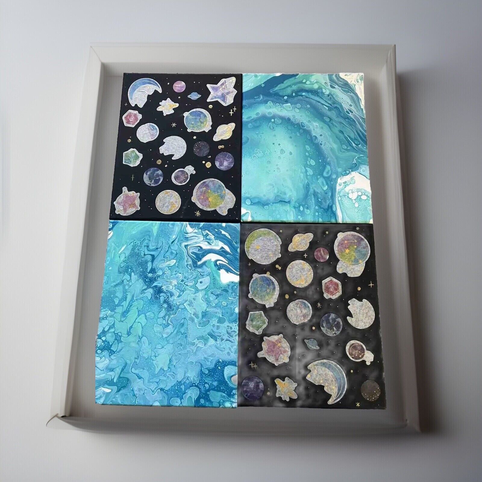 4 , 11 X 14  Original Art Paintings,Added Adhesive Planets, Combine Or Separate