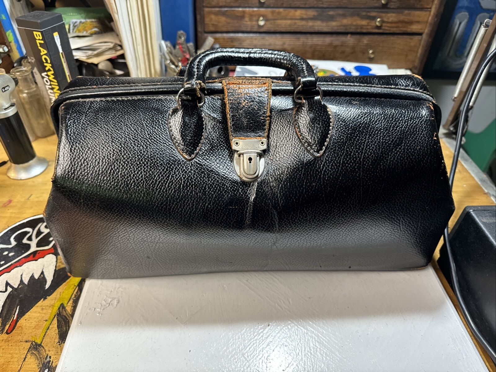 Kruse Vintage Doctor Bag - Black Top Grain Cowhide Leather No Key
