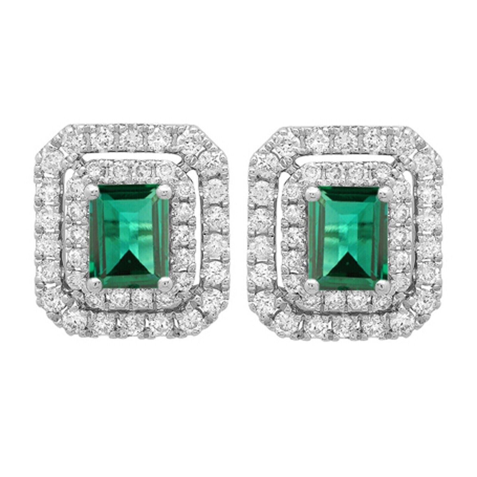 3.00Ct Natural Zambian Emerald IGI Certified Diamond Studs In 14KT Gold White