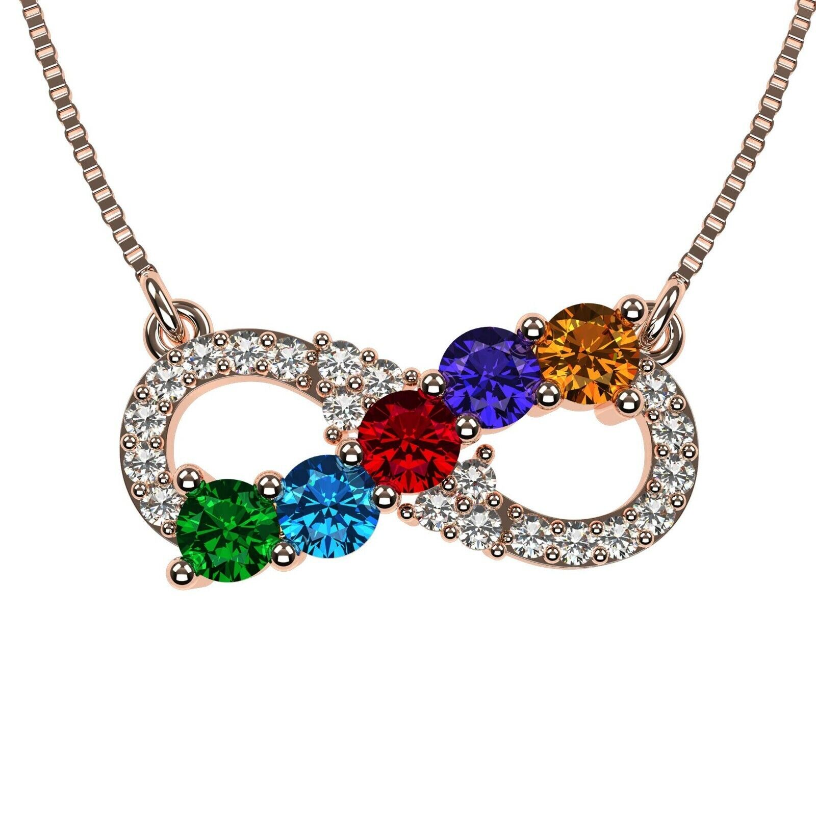 NANA Infinity Mothers Necklace 1-6 Simulated Birthstones 10k or 14k Gold +chain