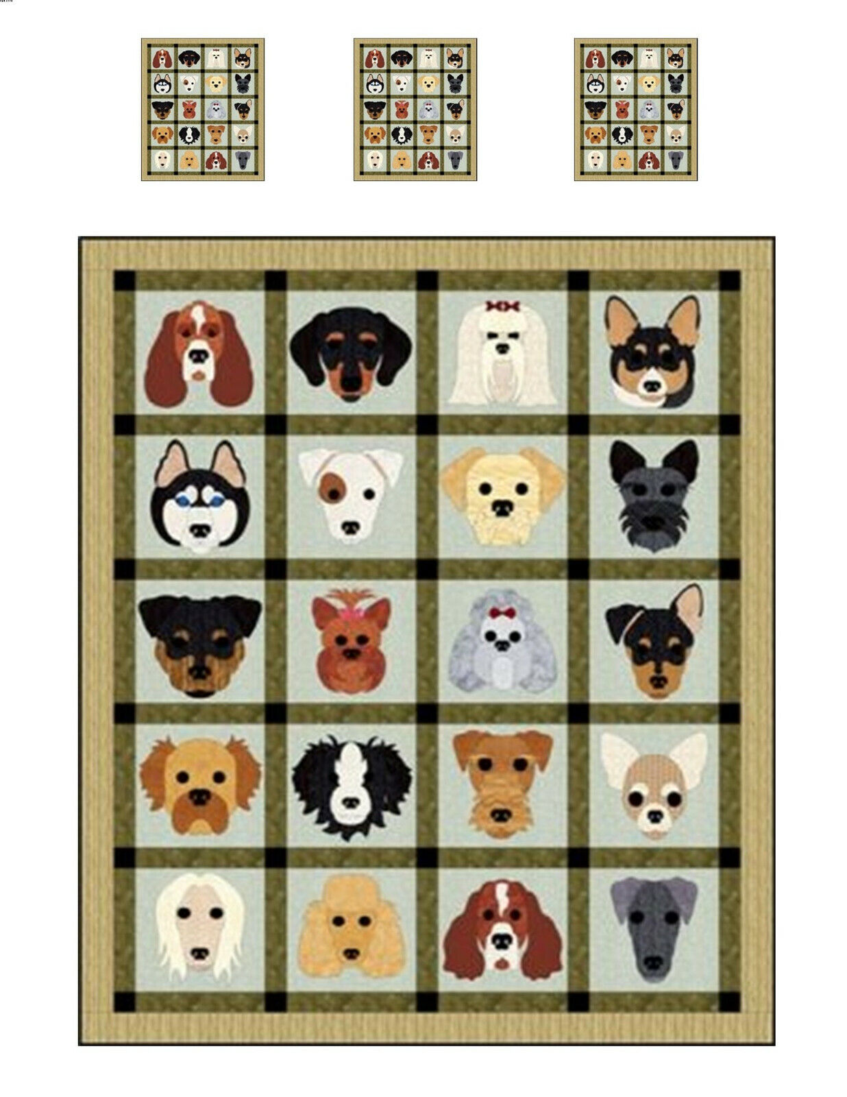 Miniature Dollhouse Dog Quilt Top Computer Printed Fabric