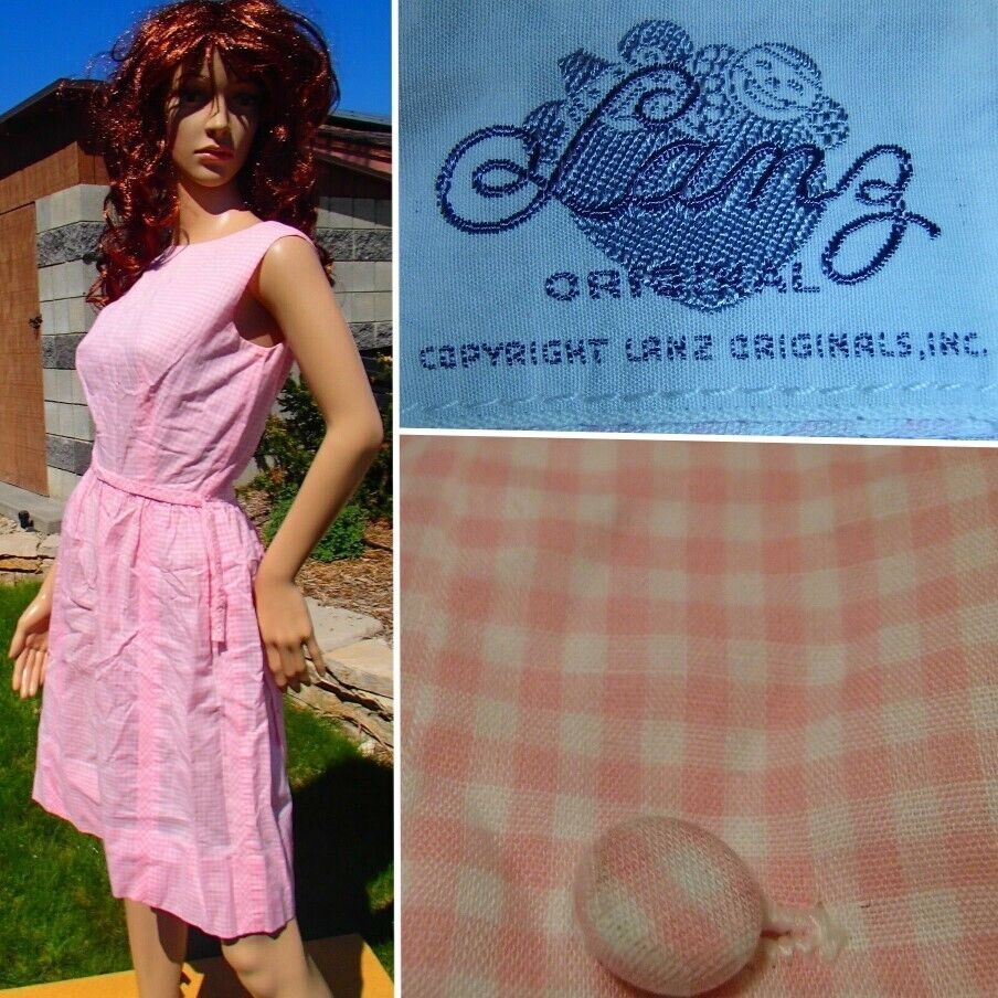 TRUE vintage 60s LANZ ORIGINAL sun dress pink gingham check fit & flare women XS