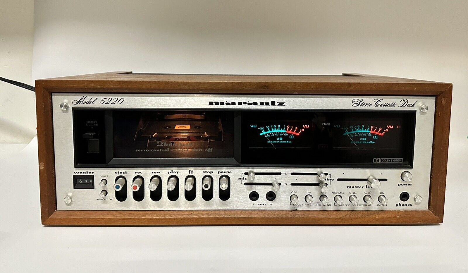 Vintage 1970\'s Marantz 5220 Stereo Cassette Deck with VU Meter & Wooden Cabinet