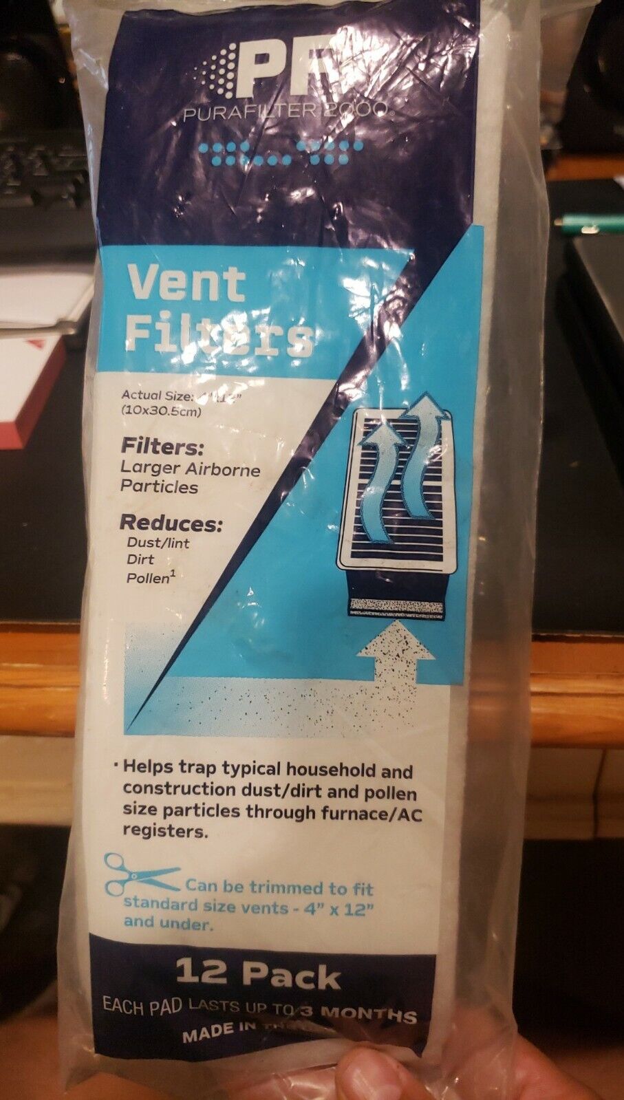 PF Purafilter 2000 Vent Filters Ceiling Floor Reduce Dust Lint Pollen 12 Pack