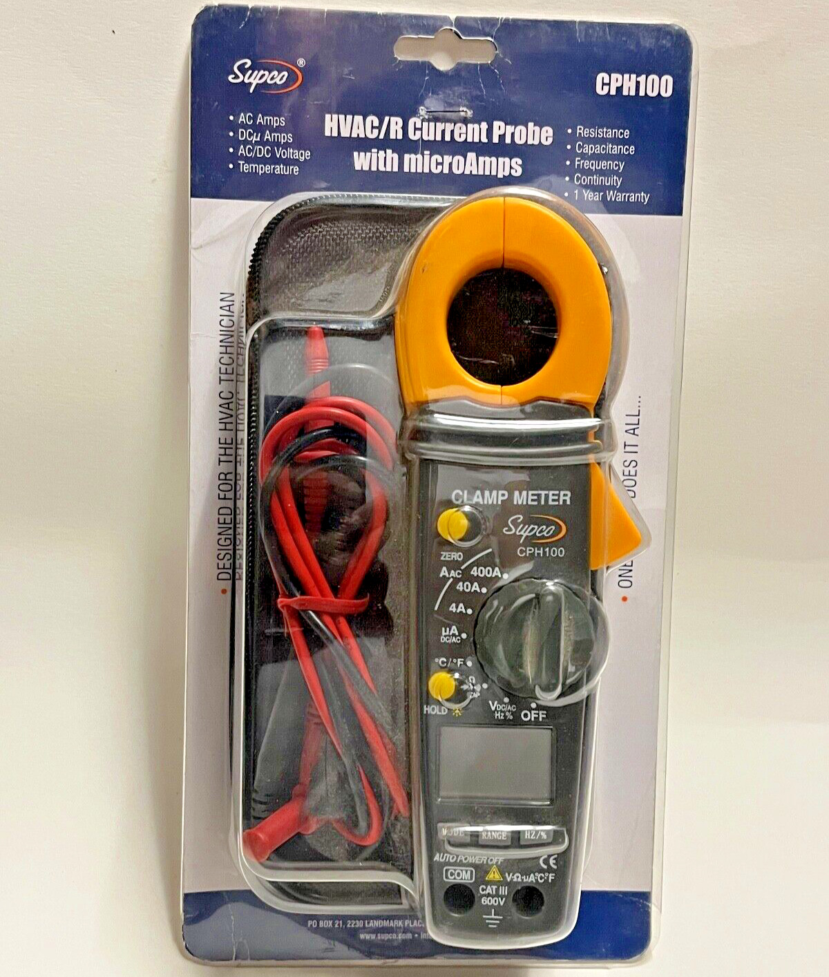 CPH100 Supco HVAC Clamp Multi Meter Current Probe with MicroAmps and Temperature