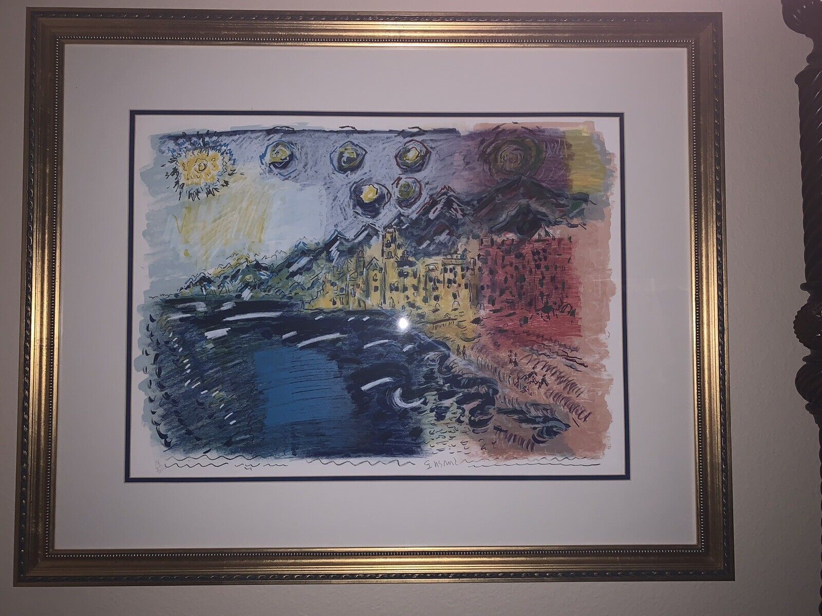 Wayne Ensrud Lithograph “Comagli Italy” Hand Signed, Numbered. Beautiful Frame