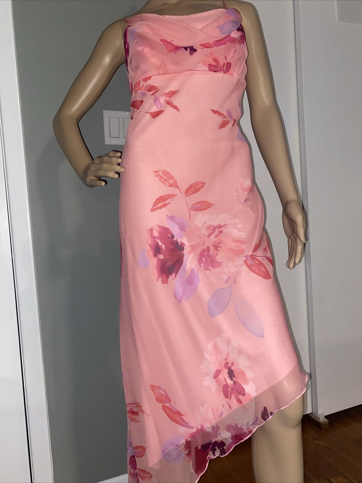 Vintage B Darling pastel pink cowl neck Lined Dress Asymmetrical Hem Size 13/14