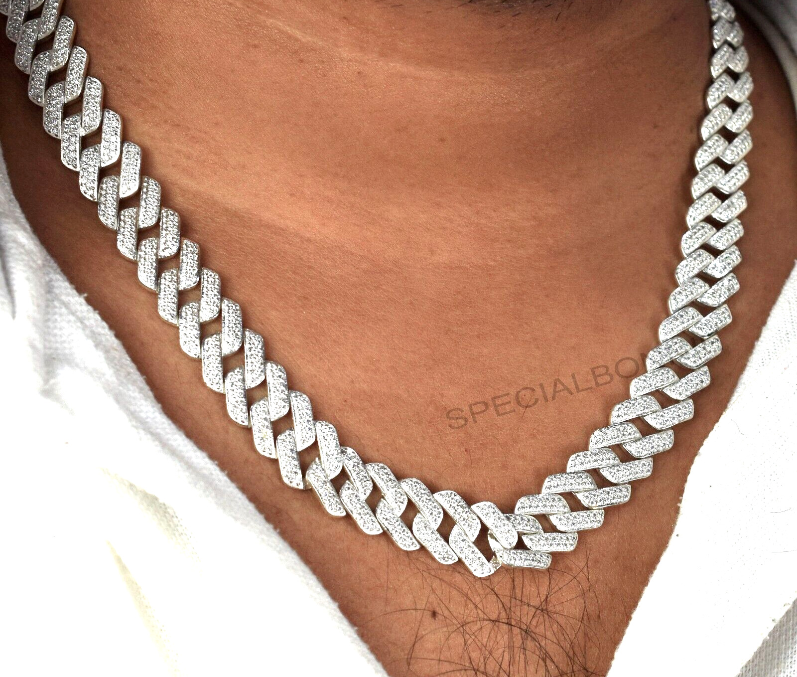 RARE Certified 12Ct Diamonds Cuban Link Necklace in 925 Silver, 20 Inches