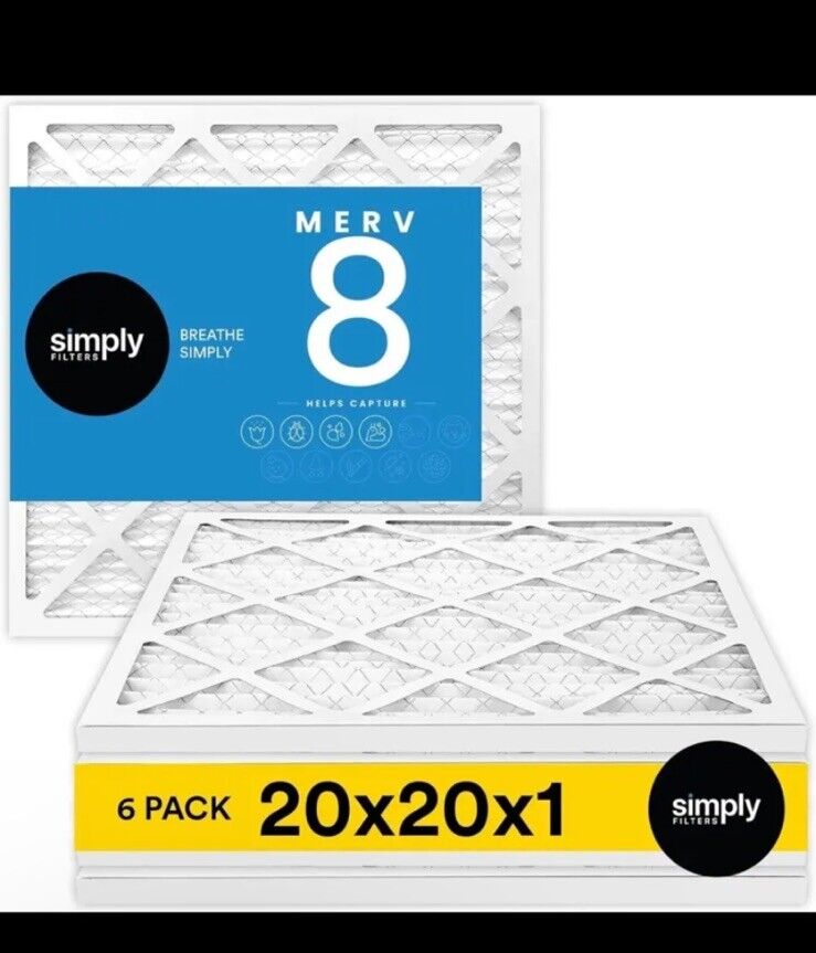 Simply by MervFilters 20x20x1 Air Filter, MERV 8, 6PK