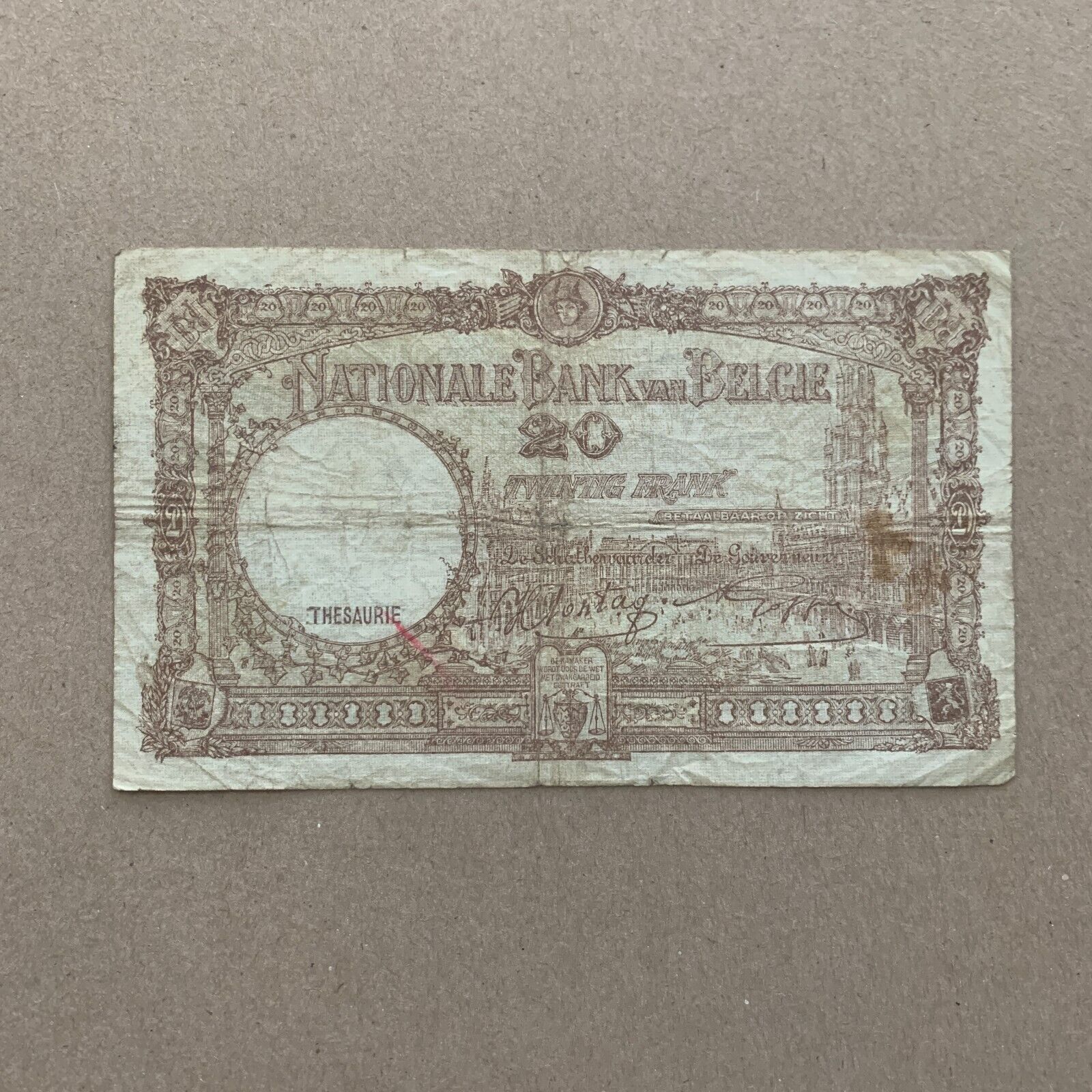 Belgium 20 Francs 1941 Fine Note  King Albert and Queen WW2 Era WWII Era Note